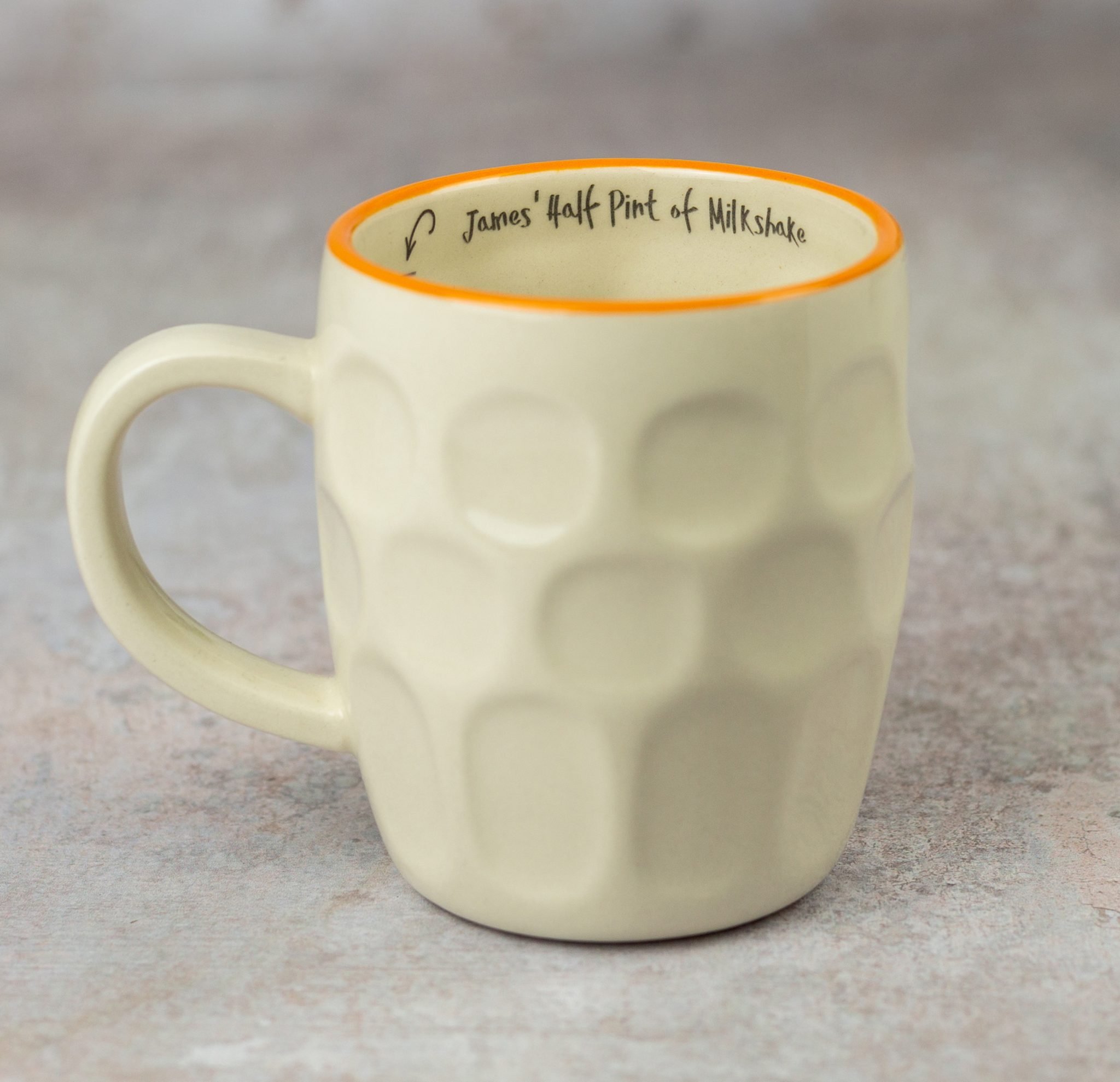 Personalised traditional dimpled half pint mug created by KATE. Ceramics